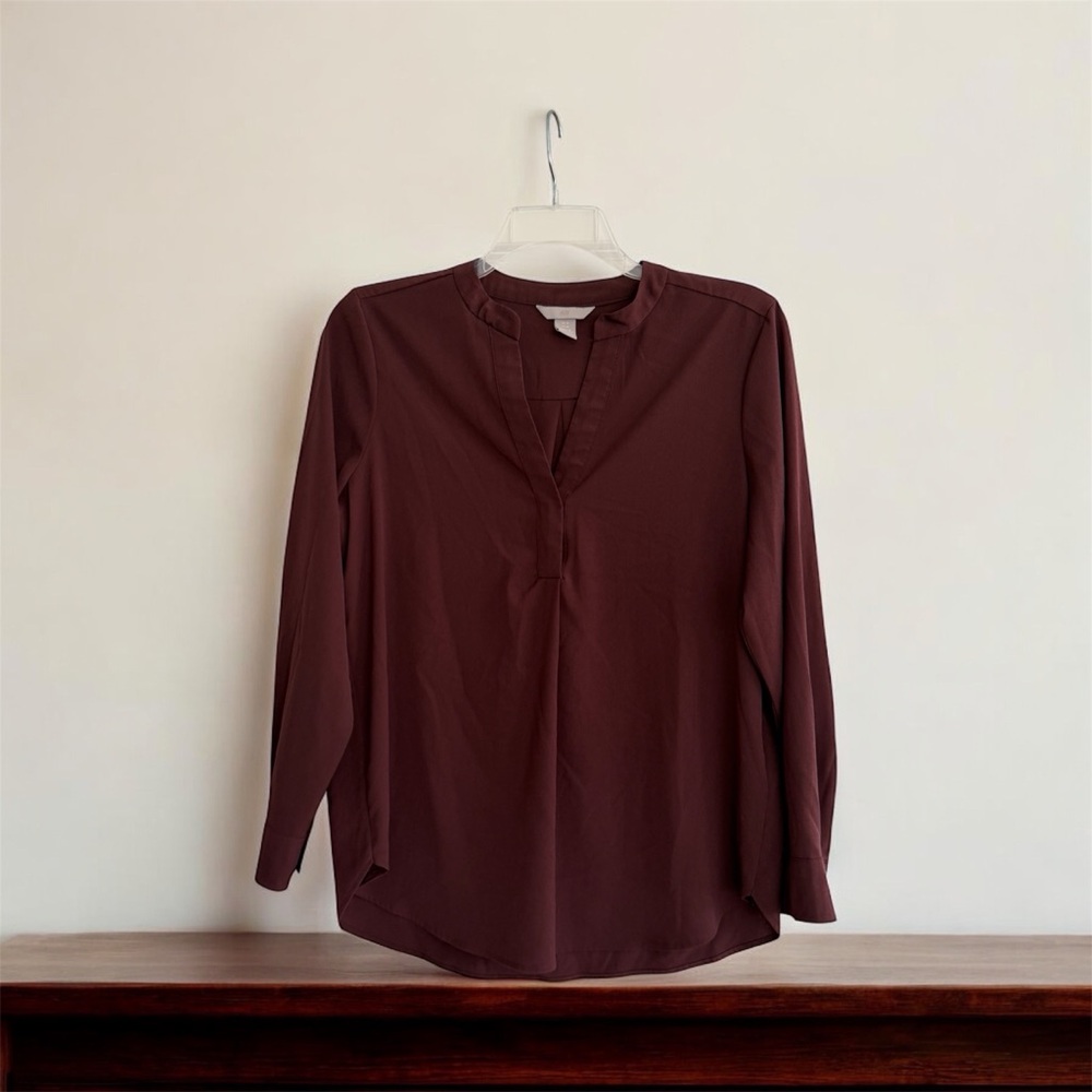 H&M Red Wine V-Neck Blouse Size 10 PTP 22”